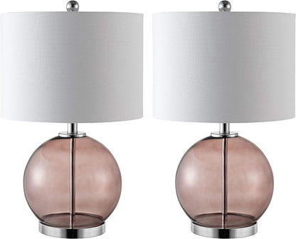 SAFAVIEH Lighting Collection Lonni Smoked Grey Glass 23-Inch Bedroom Living Room Home Office Desk Nightstand round Table Lamp Set of 2 (LED Bulbs Included)