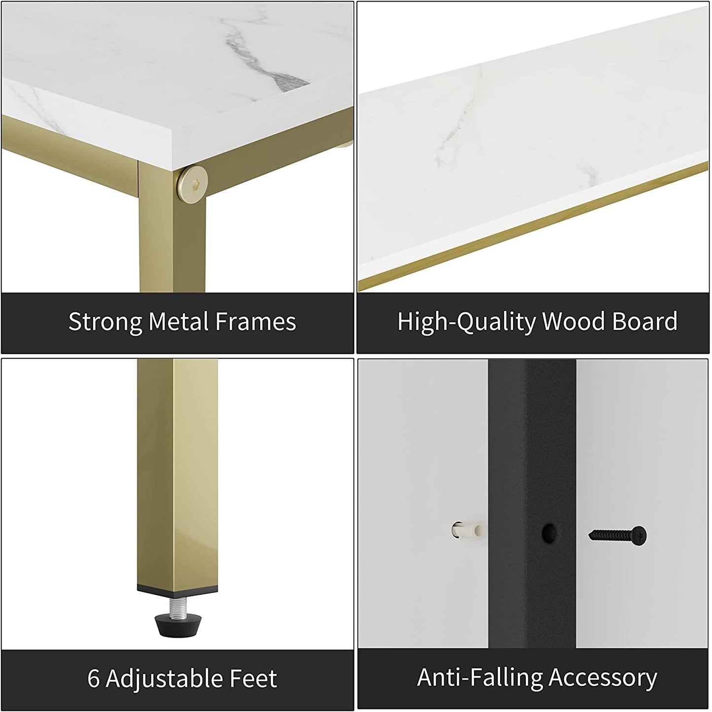 Modern Console Table with Power Outlet and Gold Frame