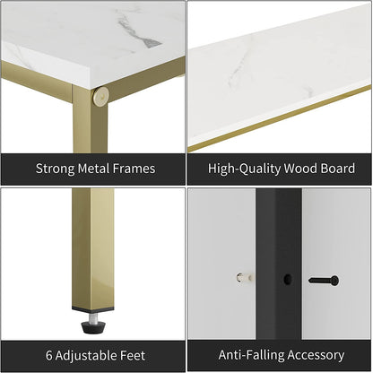 Modern Console Table with Power Outlet and Gold Frame