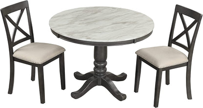 Wood 5-Piece round Dining Table Set with Cushioned Chairs
