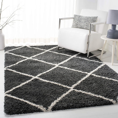 SAFAVIEH Hudson Shag Collection Area Rug - 7' Square, Beige & Ivory, Modern Trellis Design, Non-Shedding & Easy Care, 2-Inch Thick Ideal for High Traffic Areas in Living Room, Bedroom (SGH281S)