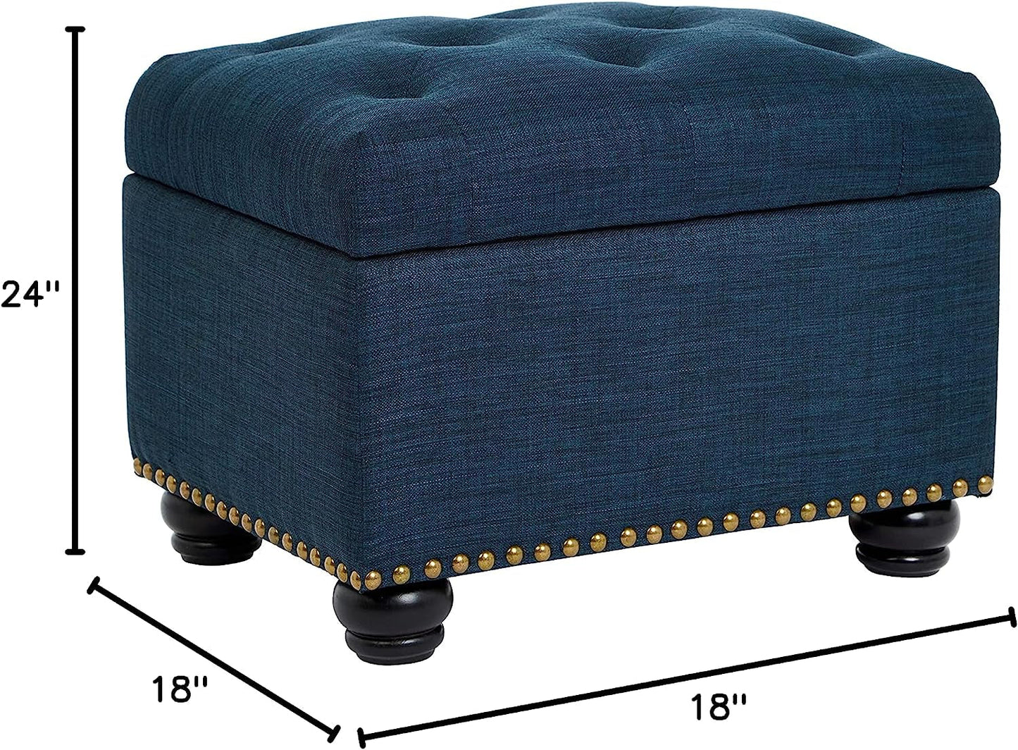 Blue Linen Ottoman with Storage by FHW
