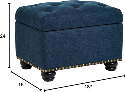 Blue Linen Ottoman with Storage by FHW