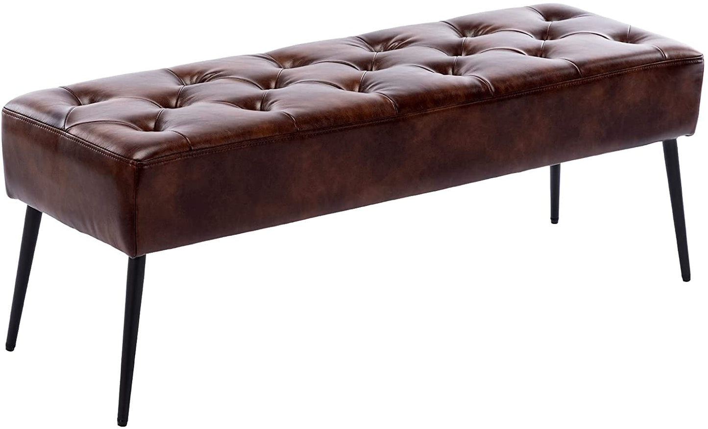 DUHOME Button-Tufted Ottoman Bench, Upholstered Bedroom Benches Footrest Stool Dining Bench Leather Accent Bench for Entryway Dining Room Living Room Bedroom End of Bed, Dark Brown