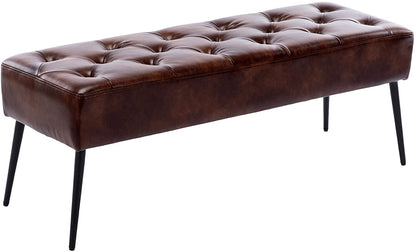 DUHOME Button-Tufted Ottoman Bench, Upholstered Bedroom Benches Footrest Stool Dining Bench Leather Accent Bench for Entryway Dining Room Living Room Bedroom End of Bed, Dark Brown