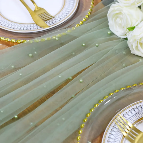 Elegant White Pearl Table Runner for Weddings  Events