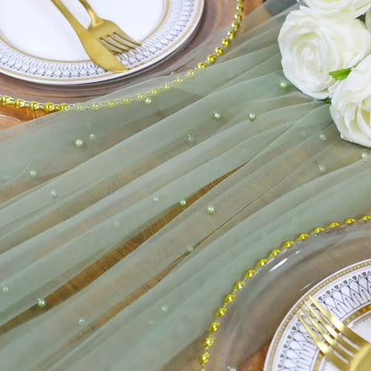 Elegant White Pearl Table Runner for Weddings  Events