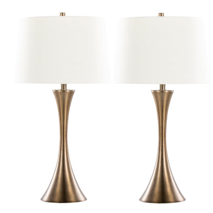 Lenuxe 29' Contemporary Metal Table Lamp in Matte Golden Bronze with Off-White Linen Shade from Grandview Gallery by LumiSource - Set of 2