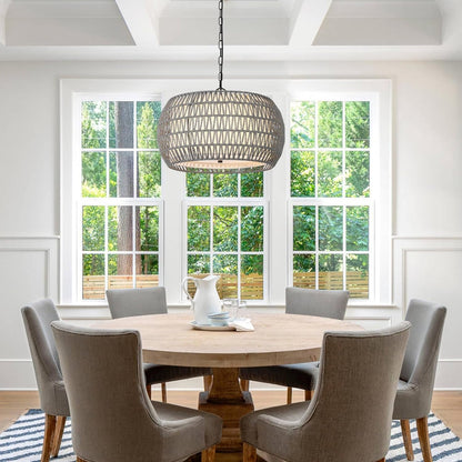 Farmhouse Chandelier Light Fixtures，5-Lights Rattan Dining Room Light