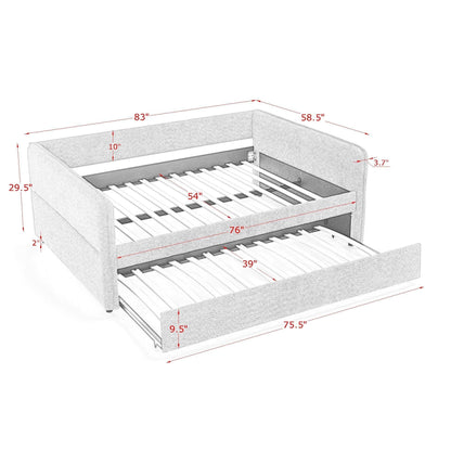 Upholstered Tufted Daybed Sofa Bed with Trundle and Convertible Design