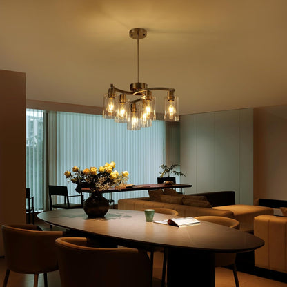 6-Light Brushed Nickel Chandeliers for Dining Room Light Fixtures over