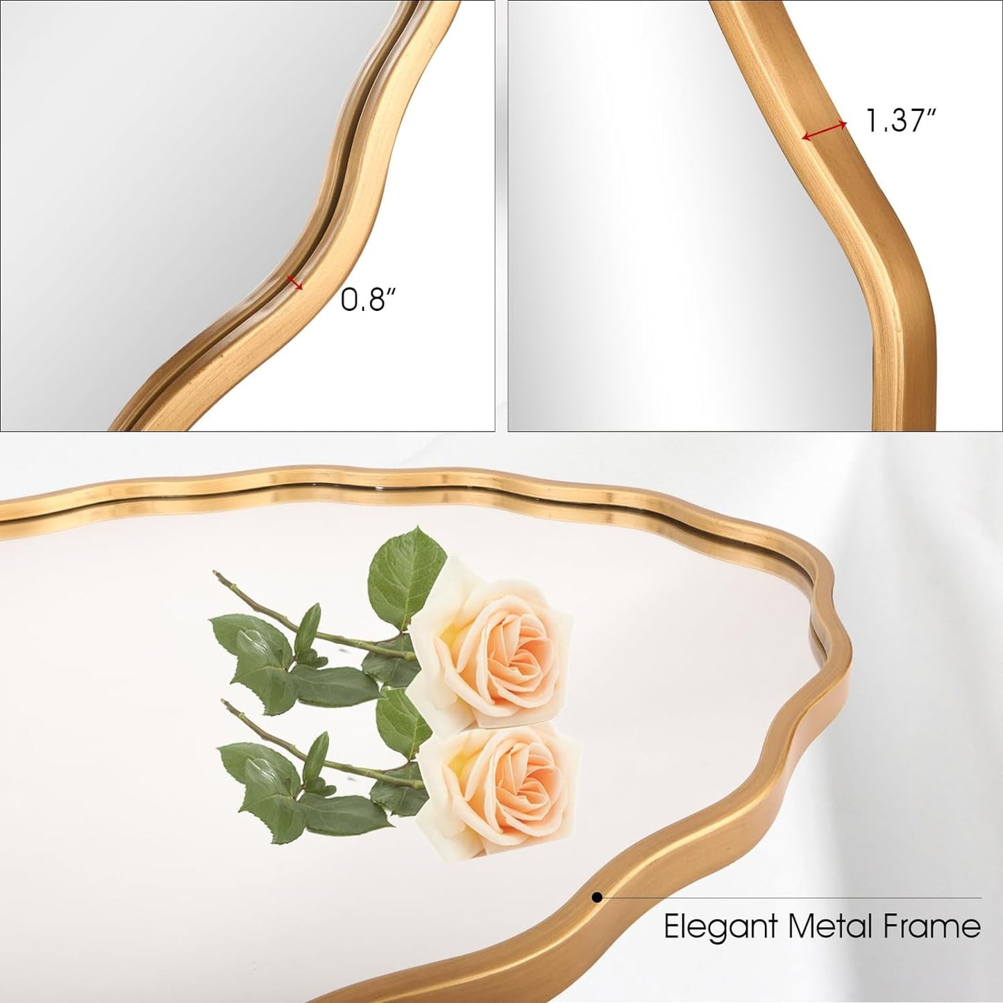 Large Modern Brushed Gold Oval Ripple Bathroom Mirror - Wall Mounted,