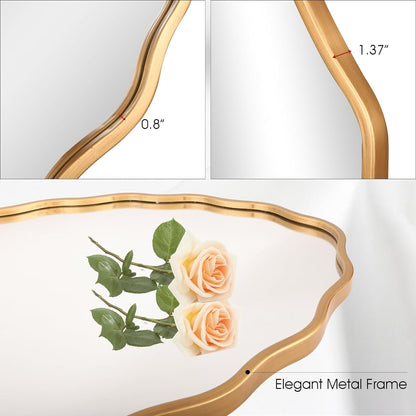 Large Modern Brushed Gold Oval Ripple Bathroom Mirror - Wall Mounted,