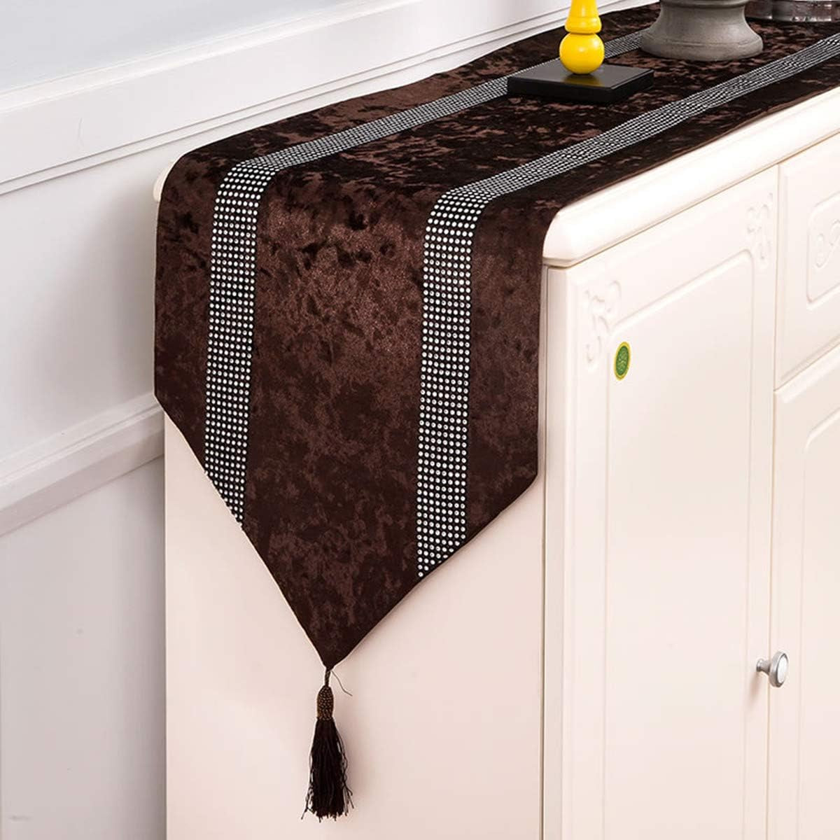 13X72-Inches European Style Rhinestone Table Runner with Tassel Decoration for Party and Wedding, Grey