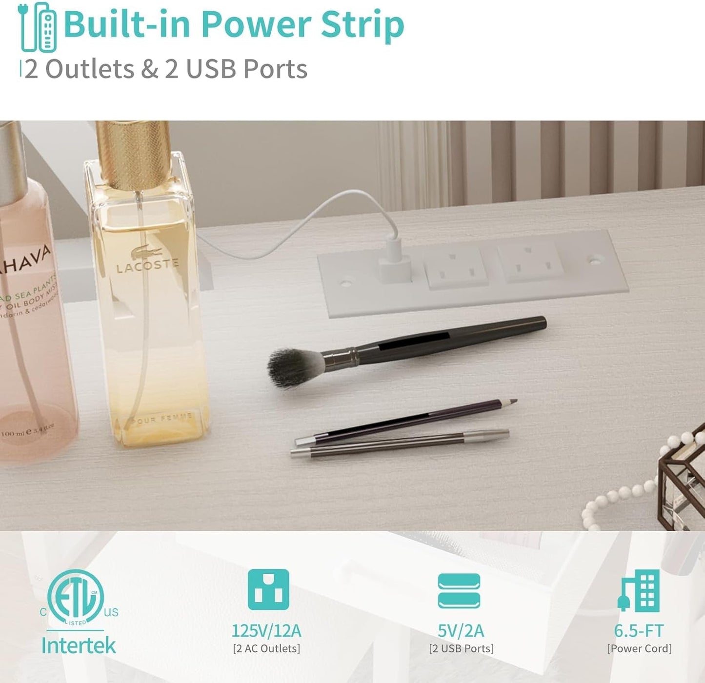 Small Makeup Vanity Desk with Fabric Drawers, 32 Inch White Vanity