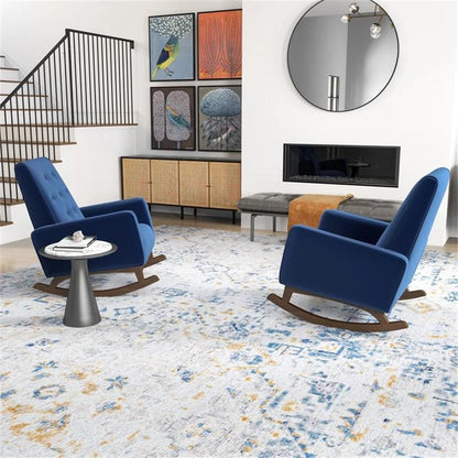 Walker Pillow Back Velvet Indoor Nursery Rocking Chair in Blue (Set of 2)