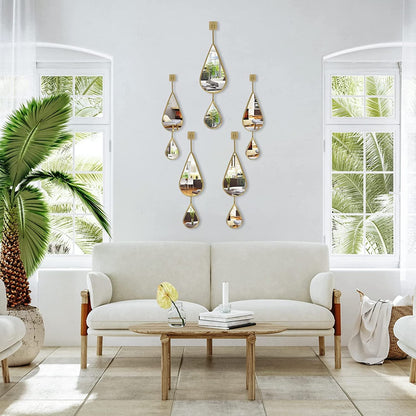 Wall Mirror Decorative Mirrors Mounted Decor Tear Drop Shape Gold for