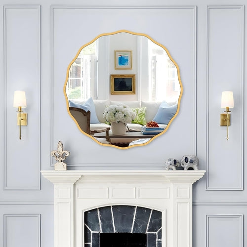 Gold round Mirror for Wall Decorative 24 Inch Modern Wavy Mirror Whit