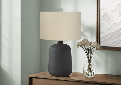 Lighting, 24'h, Table Lamp, Black Ceramic, Beige Shade, Contemporary