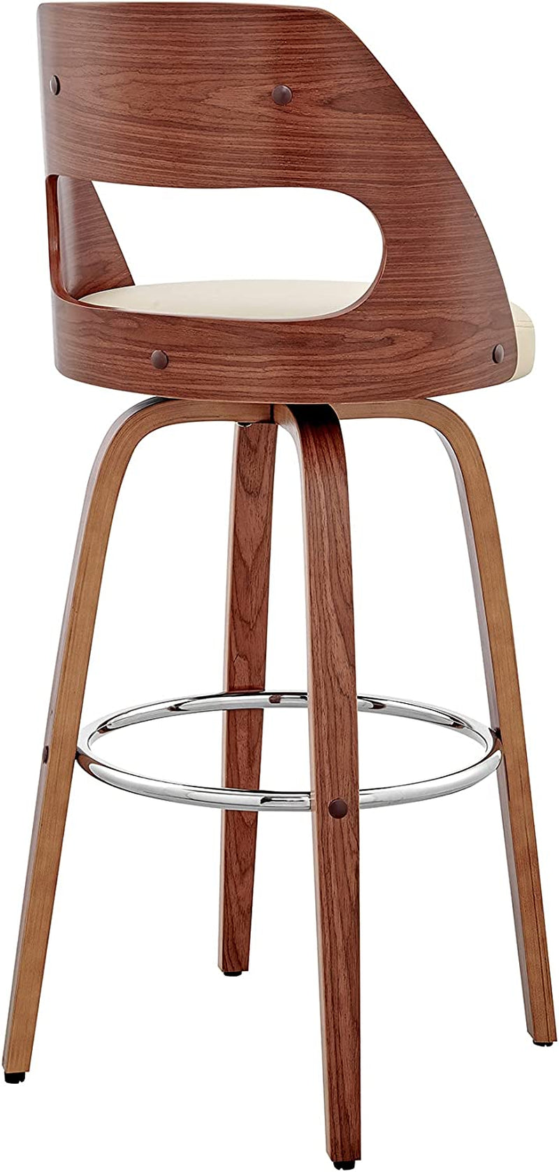 Cream Faux Leather Walnut Wood Bar Stool
