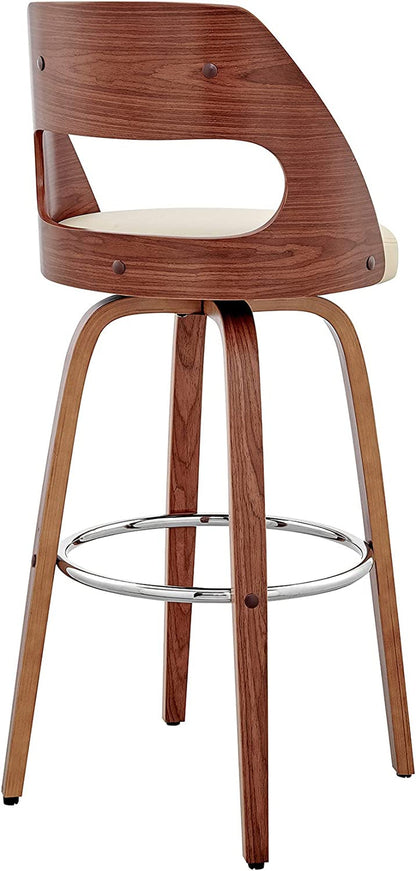 Cream Faux Leather Walnut Wood Bar Stool