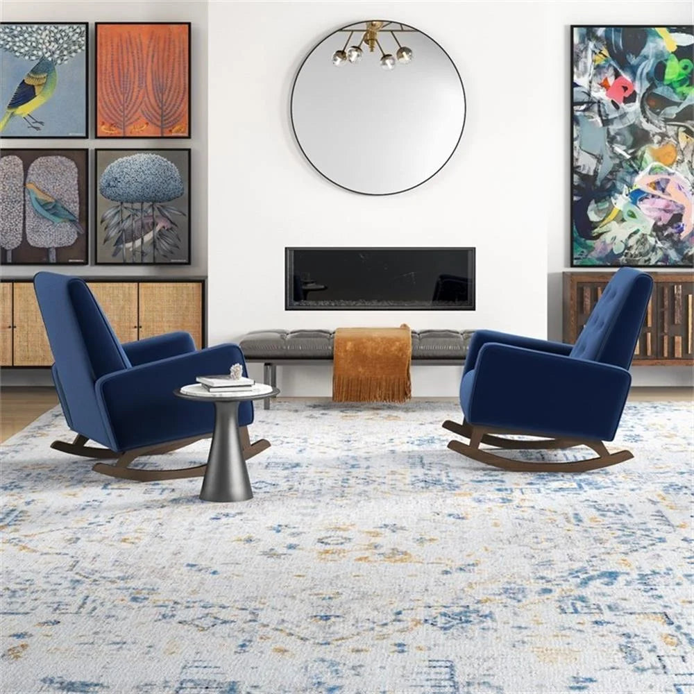 Walker Pillow Back Velvet Indoor Nursery Rocking Chair in Blue (Set of 2)