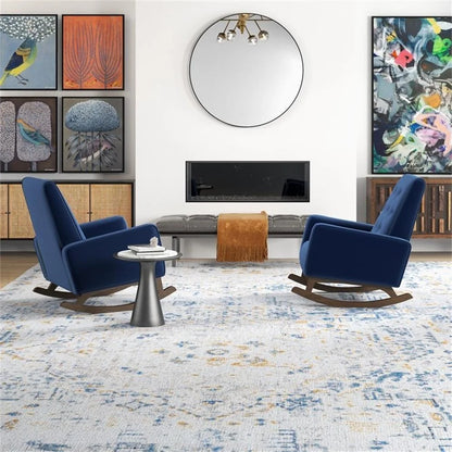 Walker Pillow Back Velvet Indoor Nursery Rocking Chair in Blue (Set of 2)