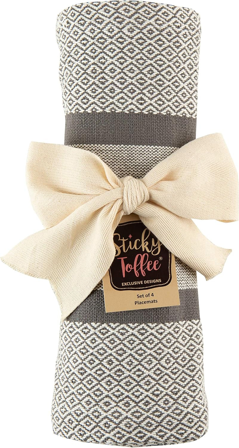 Placemats Set of 4, Woven Cloth Placemat Set, 14X19 In, Gray Boho Place Mats for Kitchen or Dining Table, Washable Cotton Table Mats