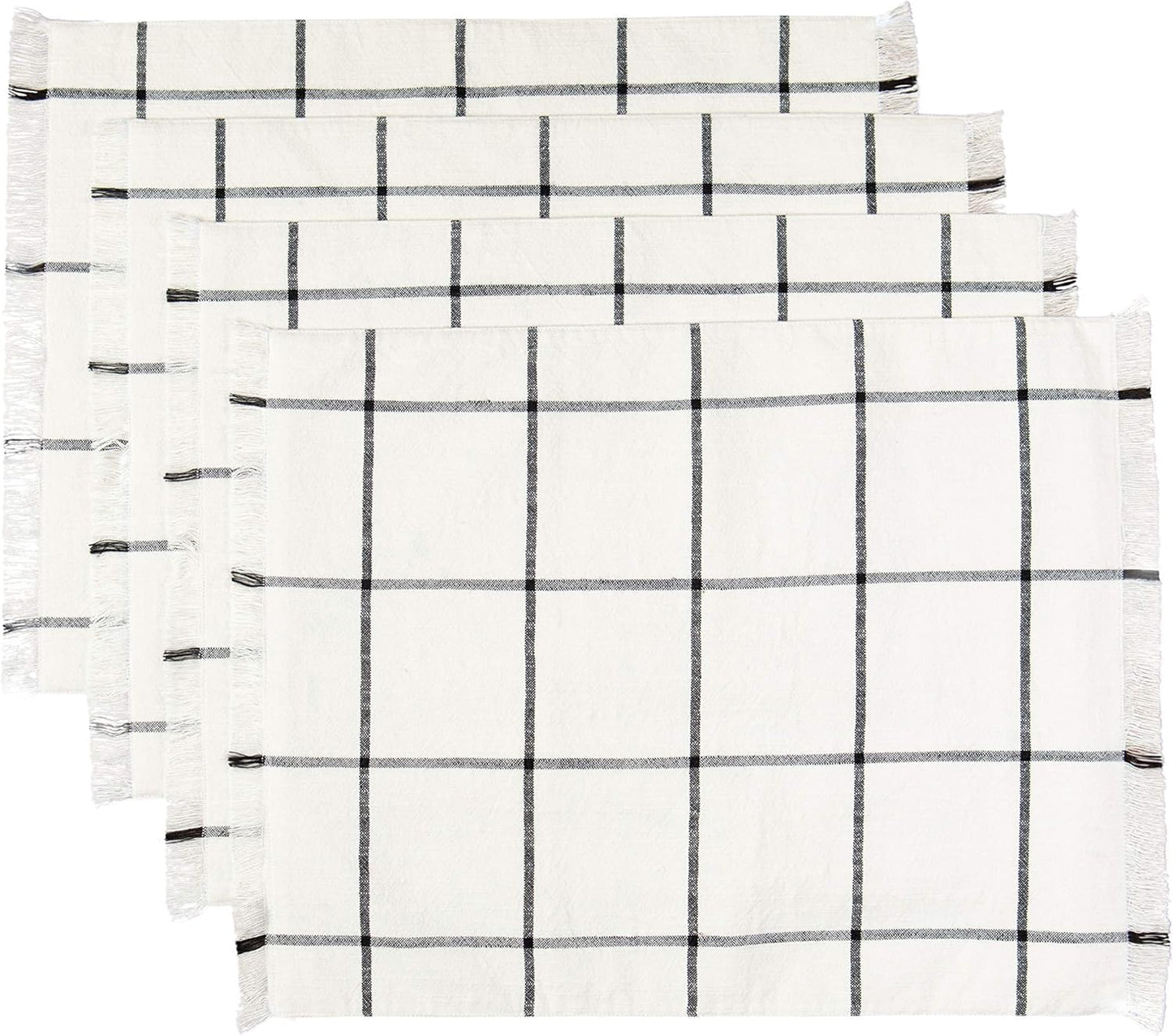 Placemats Set of 4, Woven Cloth Placemat Set, 14X19 In, Gray Boho Place Mats for Kitchen or Dining Table, Washable Cotton Table Mats