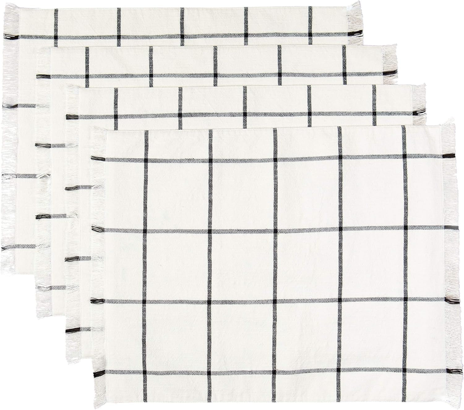 Placemats Set of 4, Woven Cloth Placemat Set, 14X19 In, Gray Boho Place Mats for Kitchen or Dining Table, Washable Cotton Table Mats