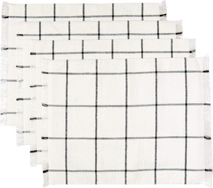 Placemats Set of 4, Woven Cloth Placemat Set, 14X19 In, Gray Boho Place Mats for Kitchen or Dining Table, Washable Cotton Table Mats