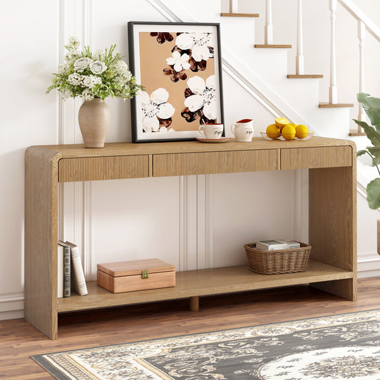 Modern 3-Drawer Console Table with Vertical Slats, Round Edge Design, Perfect for Entryway, Hallway or Behind Sofa