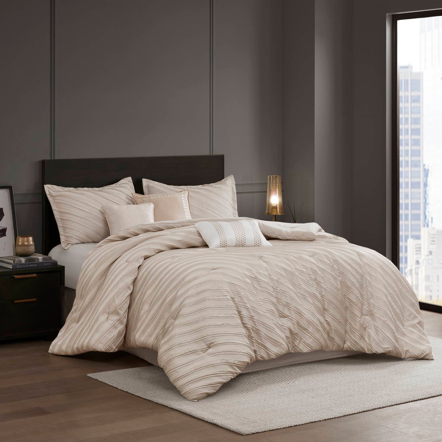 7 PCS King Comforter Set Beige