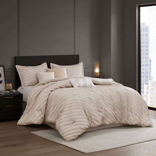 7 PCS King Comforter Set Beige