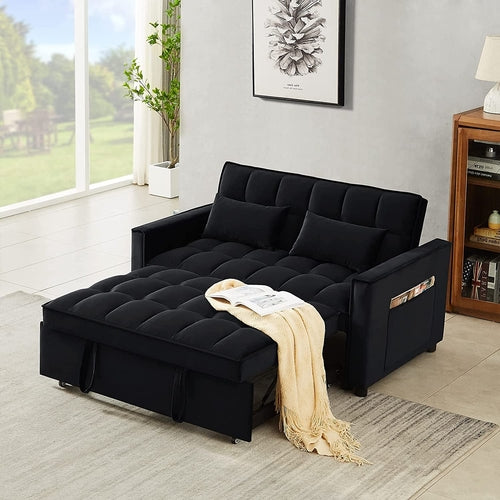 Modern Black Convertible Sofa Bed with Reclining Backrest