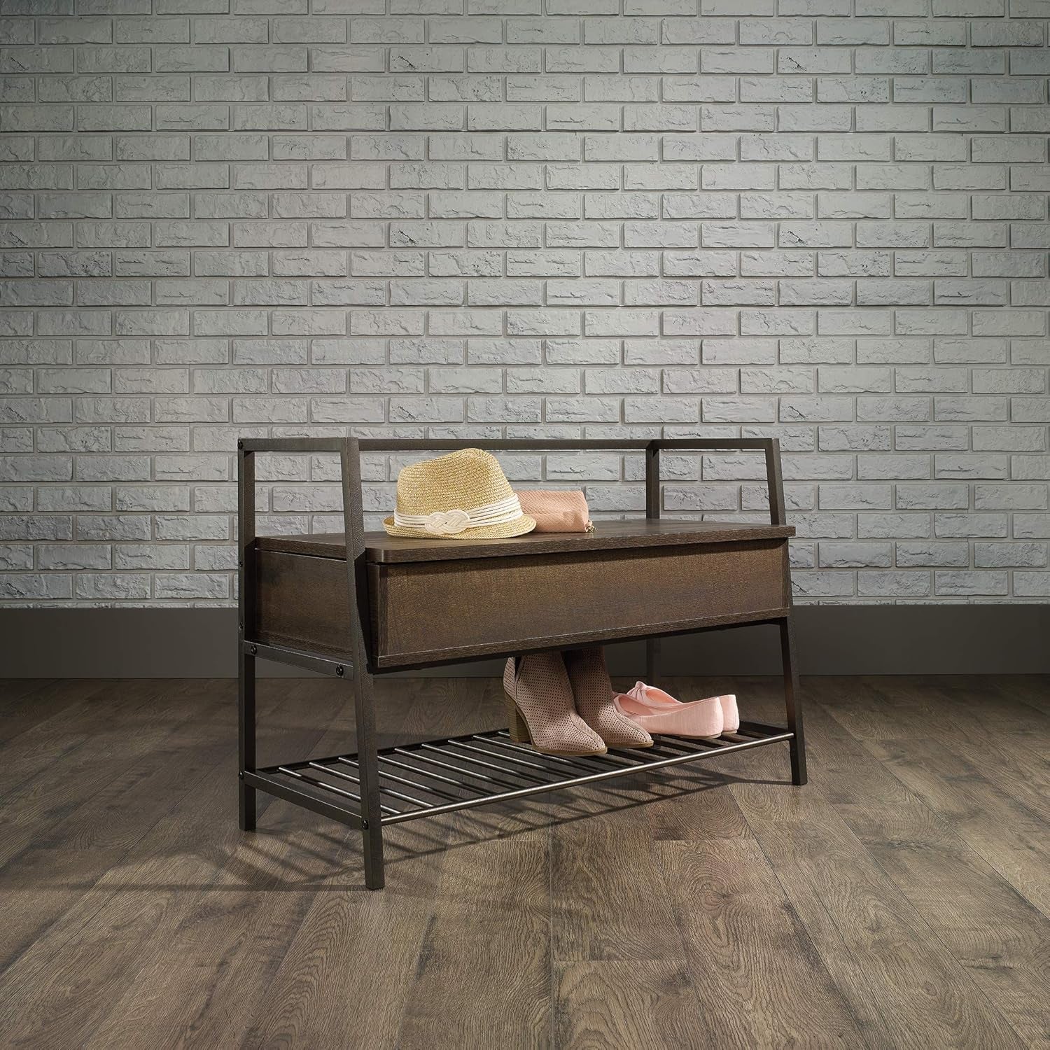 Sauder North Avenue Storage Bench, Smoked Oak Finish