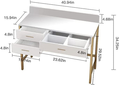 White Makeup Vanity Desk with Storage