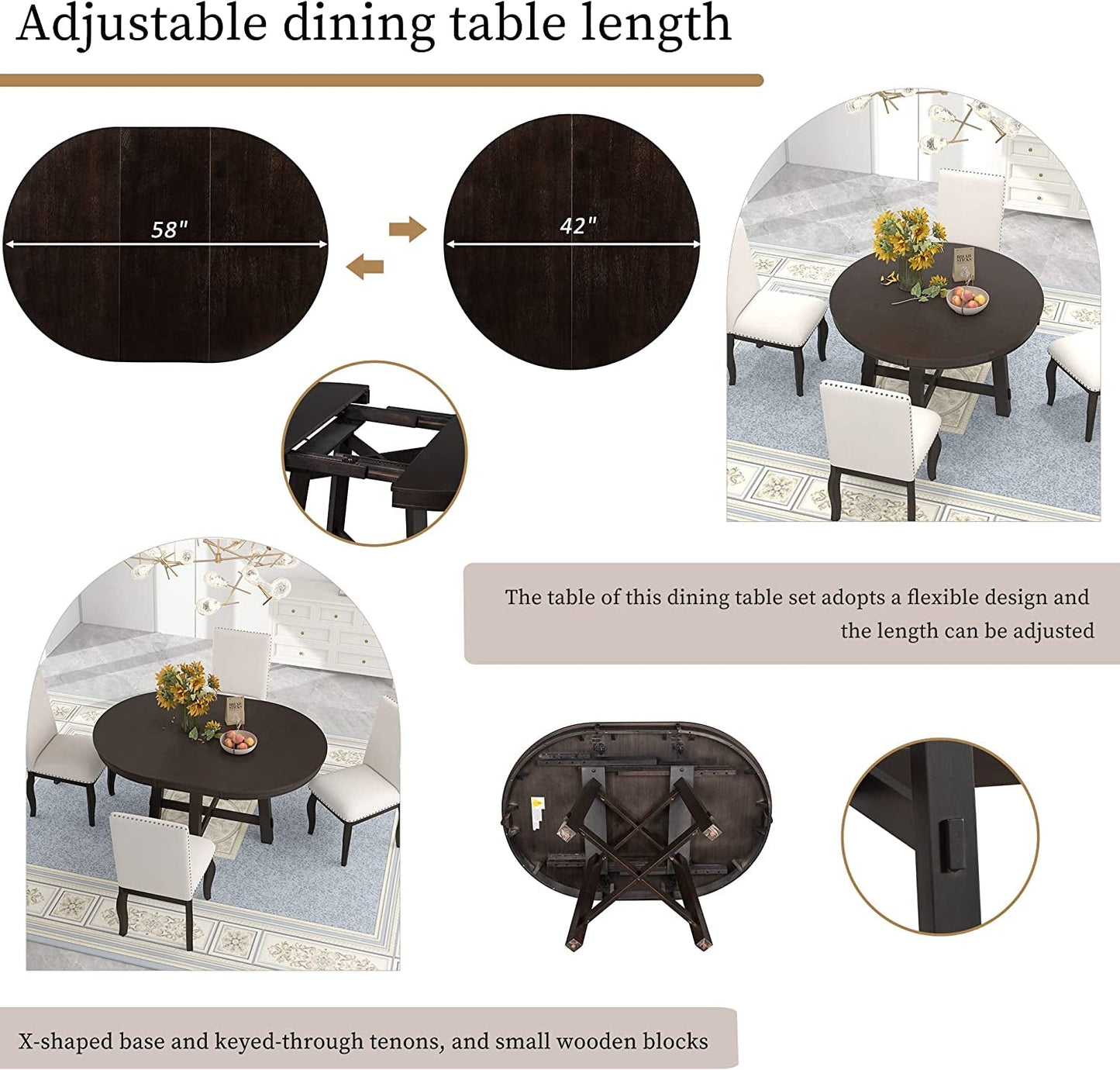 Espresso Extendable Farmhouse round Wood Table