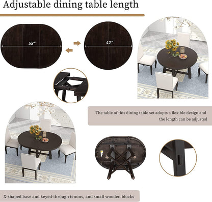 Espresso Extendable Farmhouse round Wood Table