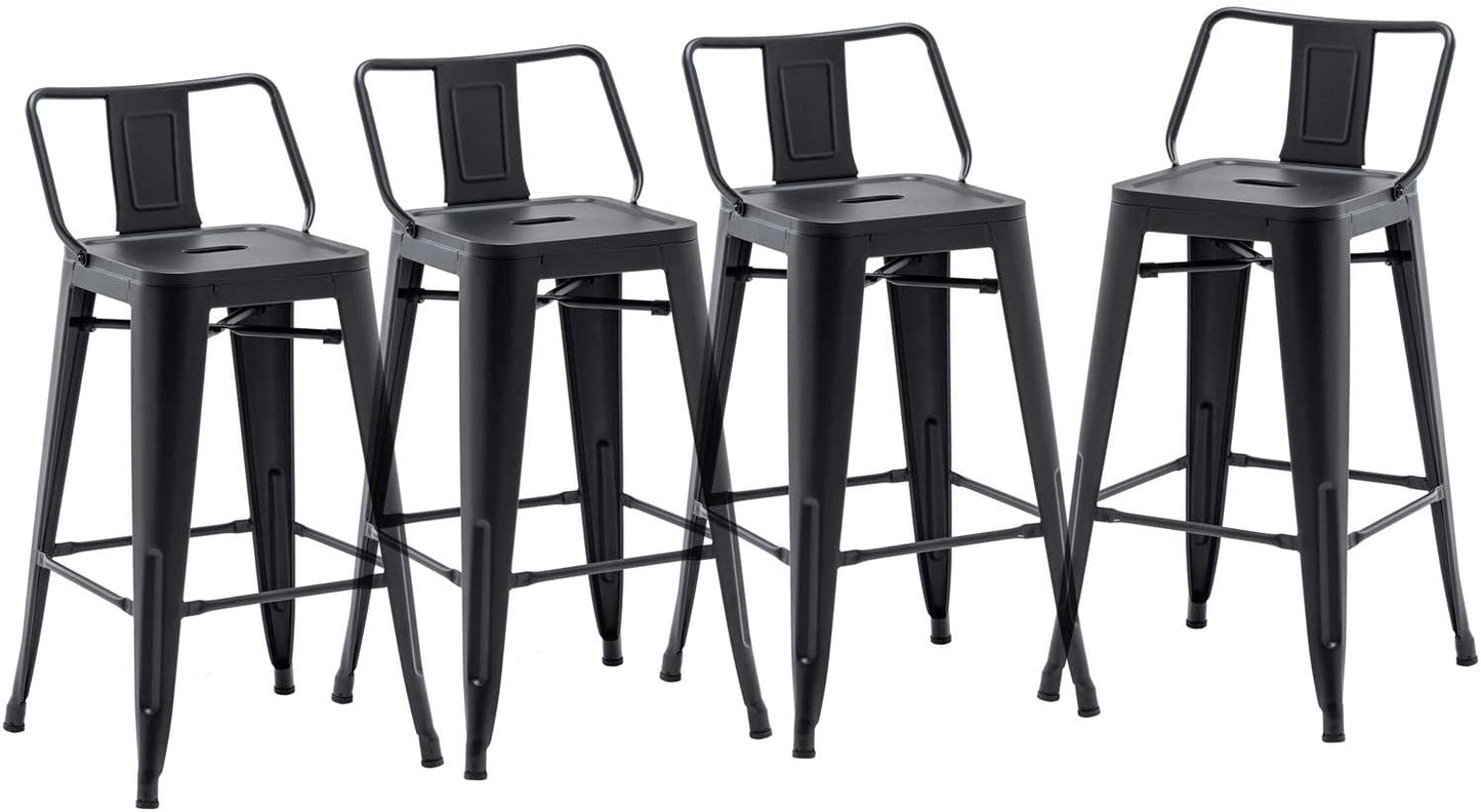 Matte Black Metal Counter Stools Set of 4 - Industrial Style