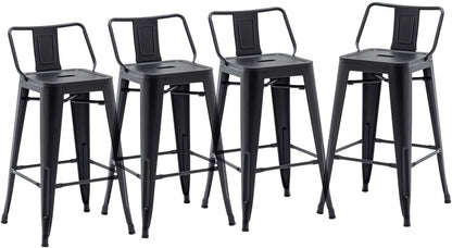 Matte Black Metal Counter Stools Set of 4 - Industrial Style