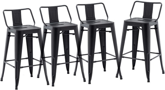 Matte Black Metal Counter Stools Set of 4 - Industrial Style