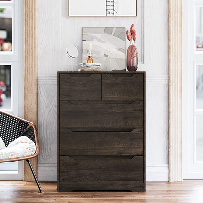 Dark Brown 5-Drawer Modern Dresser