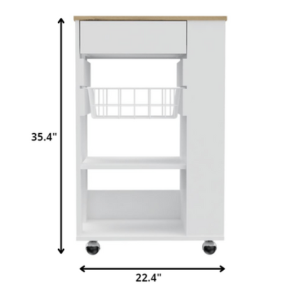White and Brown 22" Rolling Kitchen Cart With Storage