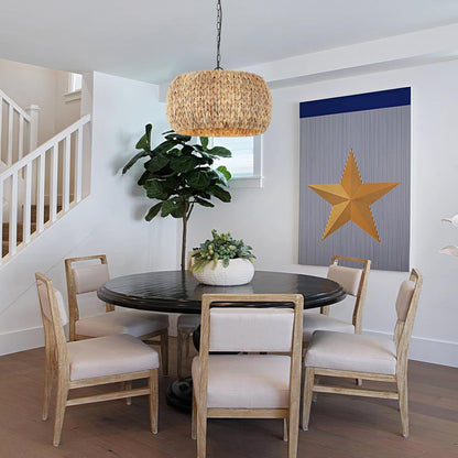 Farmhouse Rattan Boho Chandelier Rustic Pendant Lighting Fixture Ceiling Mounted