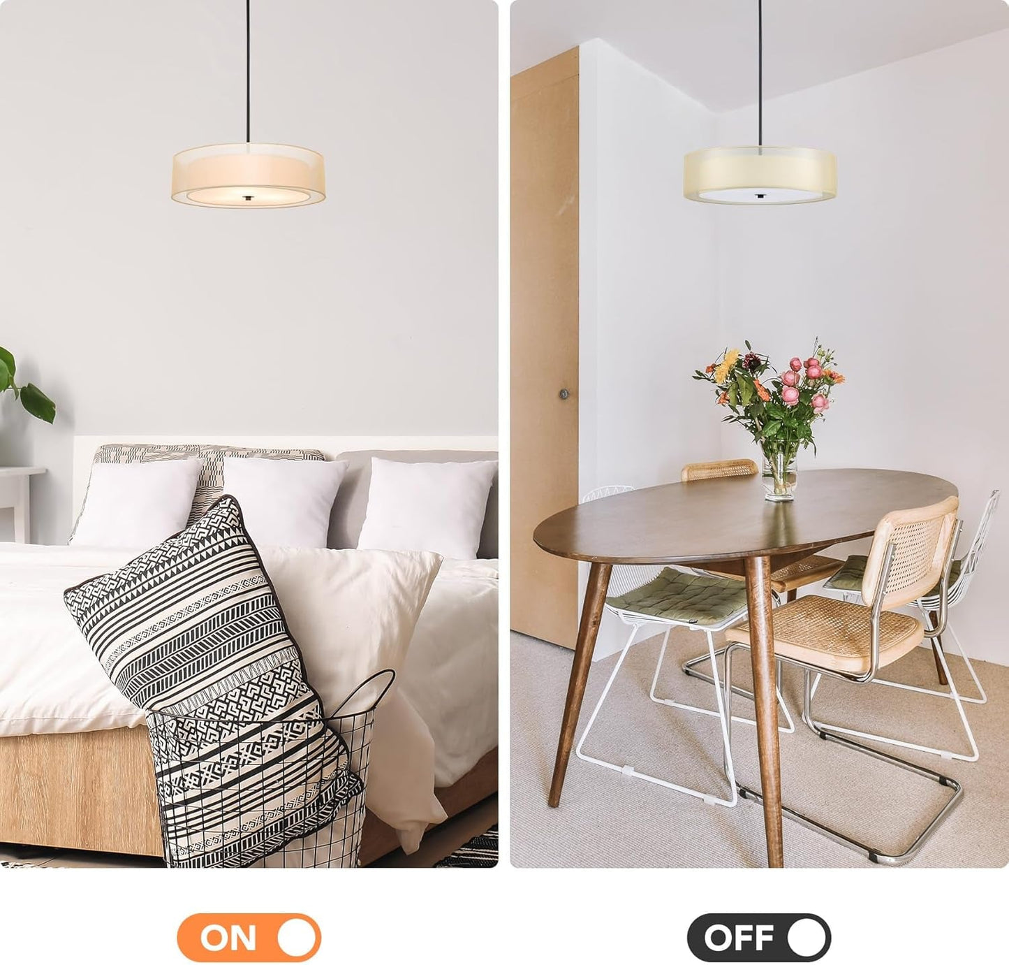 3-Light Drum Chandeliers, 20" Pendant Light Fixture with 2-Layer