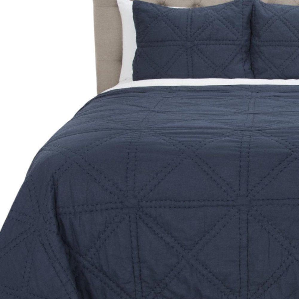 Indigo Geometric Queen Quilt