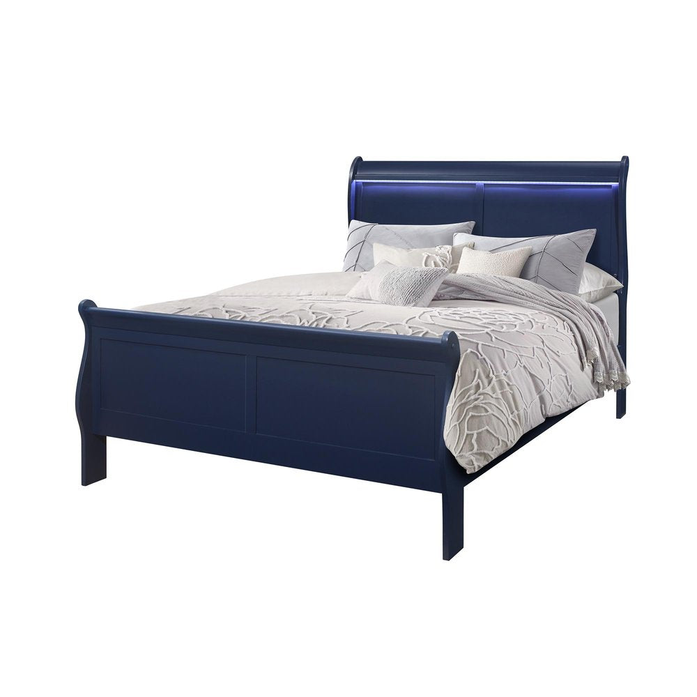 Blue Upholstered Queen Bed Frame With No