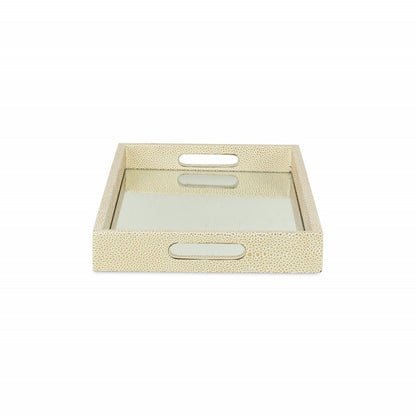 16" White Gold Rectangular Wood Handmade Tray With Handles