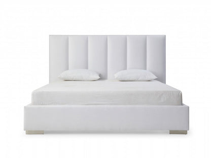 White Ribbed Texture Velvet Upholstered Queen Bed Frame
